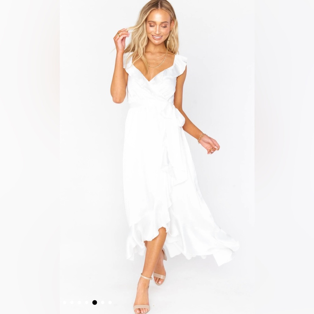 Show Me Your Mumu Samantha Ruffle Wrap Dress White Medium